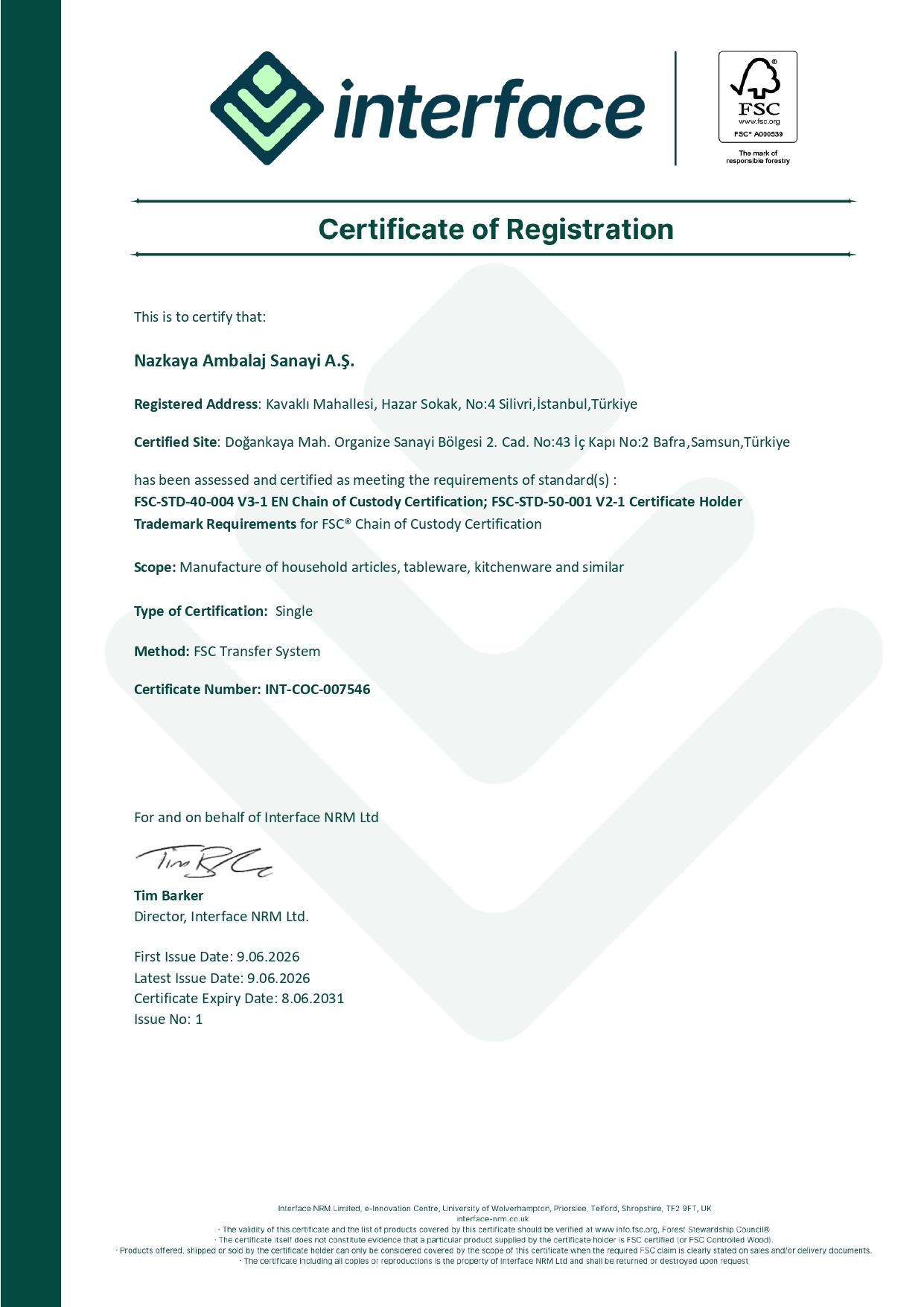 FSC Chain of Custody Certification